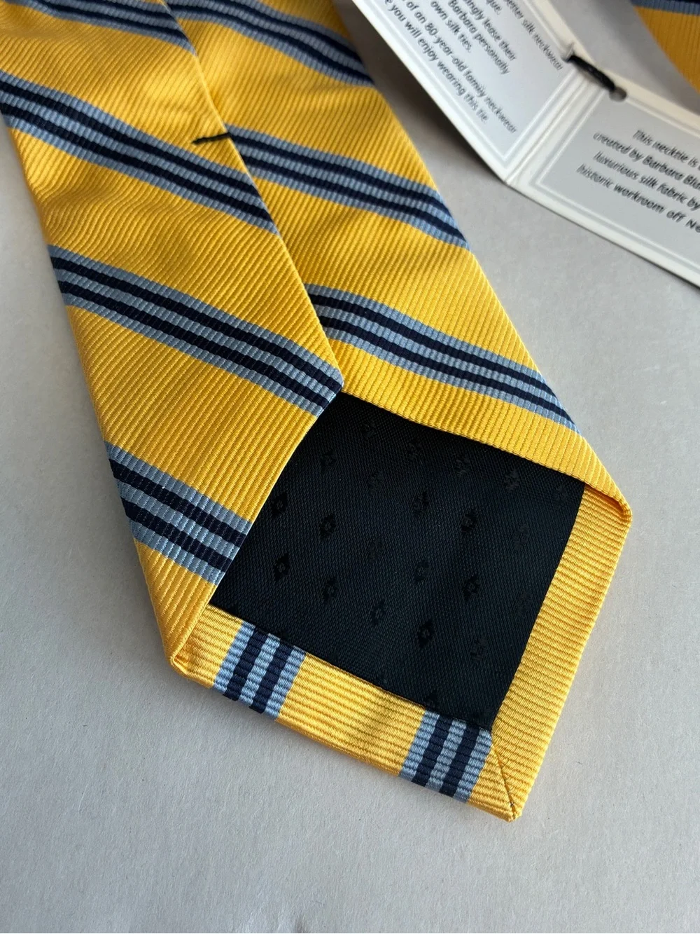 Barbara Blank Designer Collection Silk Striped Necktie Yellow Blue Handmade NY